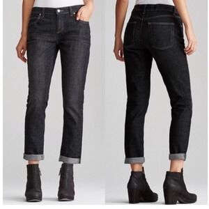 Eileen Fisher Boyfriend Jeans 16 Black Organic Cotton Stretch Womens Made USA